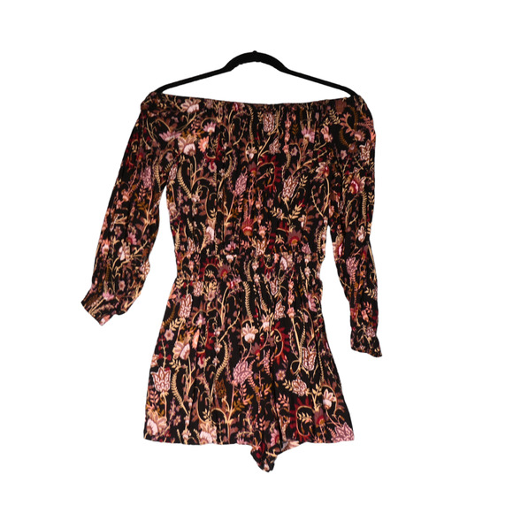 Free People Off Shoulder Romper Womens S Black Floral Low Back Hippie Boho - Picture 2 of 16